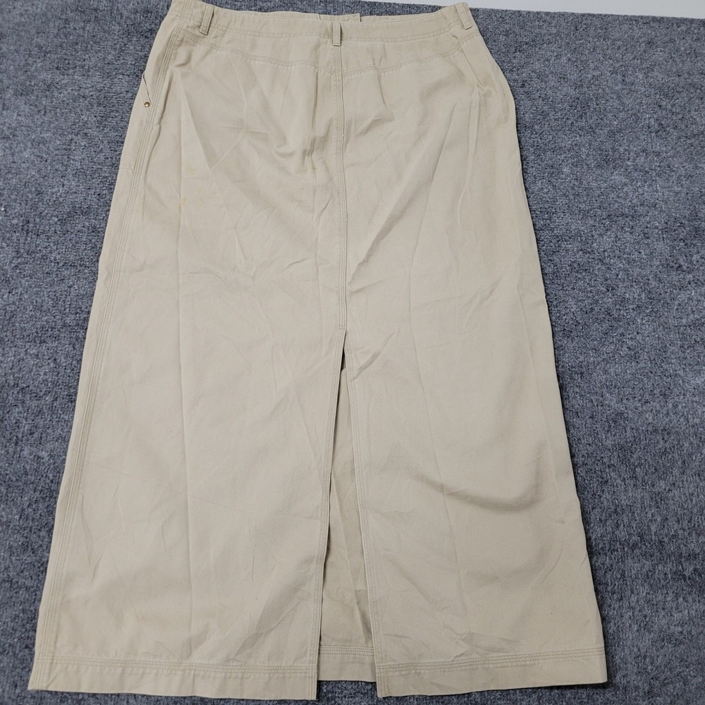 Lauren Ralph Lauren Skirt Womens 14 Beige Cotton Maxi Straight Front Slit Casual